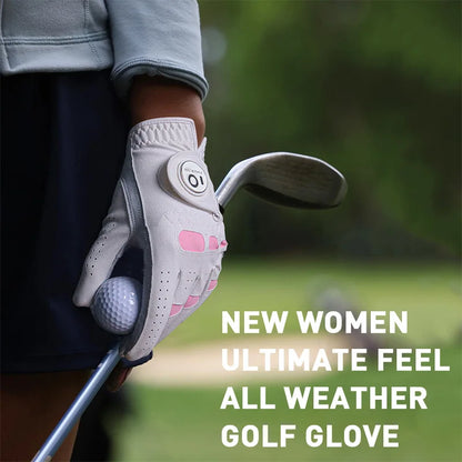 2 Pack or 1 Pair Cabretta Leather Womens Golf Gloves With Ball Marker Left Right Hand Extra Grip Ladies Sizes S M L XL