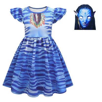 Avatar Cosplay 3D Dress Girl Kids Avataring 2 Cosplay Costume Halloween Party Dress Up Clothes Masks  Fashionable Trend Dress