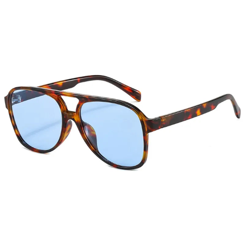 Fashion Pilot Oversized Sunglasses Woman Personality Double Bridges Sun Glasses Female Retro Leopard Orange Mirror Eyewear