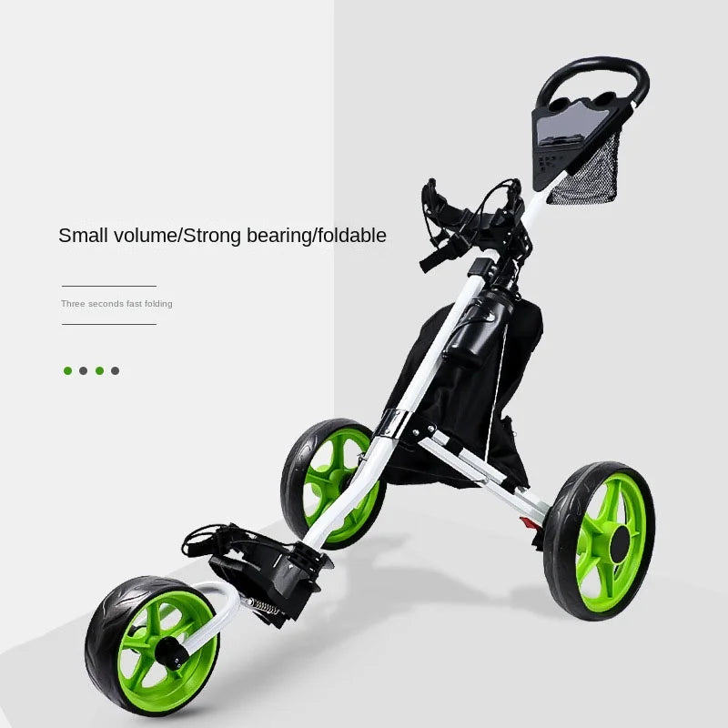 Golf Push Cart - 3 Wheel Golf Cart for Easy Transport & Storage Foldable, Detachable, Quick to Open&Close, With Foot Brake