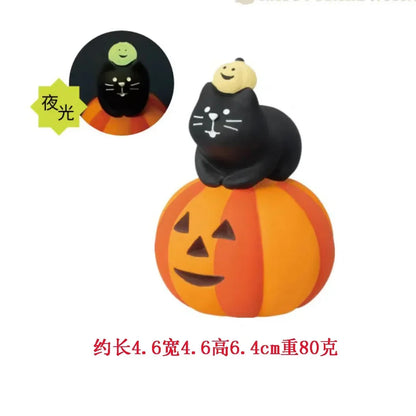 2024 Halloween Pumpkin Miniature Night Light Cat Scene Props Decoration Luminous Resin Small Ornament Trendy Play Creative Gift