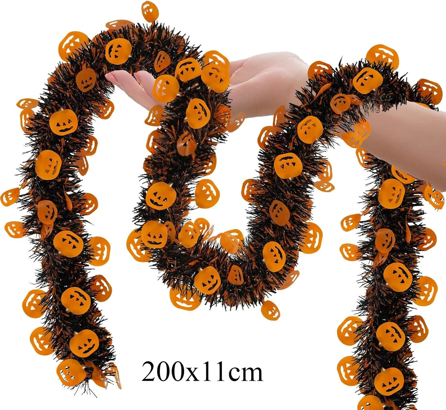 2m Halloween Tinsel Garland With Pumpkin Spider Bat Shiny Metallic Twist Garland for Home Tree Indoor Outdoor Party Decorations