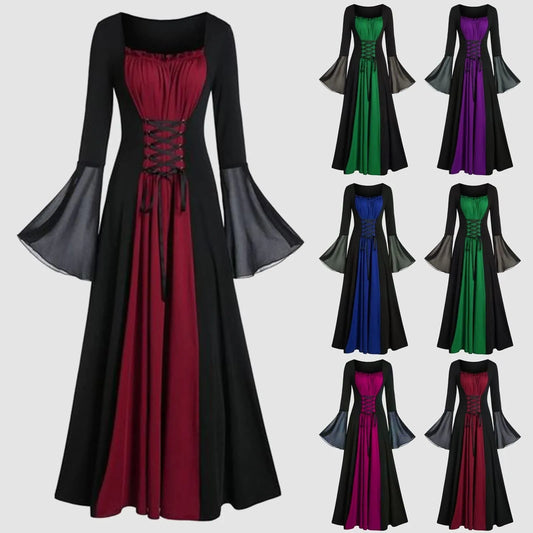 Halloween Medieval Dresses for Women Costumes Trumpet Sleeves Gothic Retro Gown Strap High Waist Cosplay Dress Dress Up Party