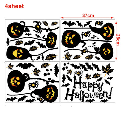 4sheets Halloween Stickers Gnome Window Clings Halloween Window Stickers Pumpkin Ghost Skeleton Bats Decals for Halloween Decor