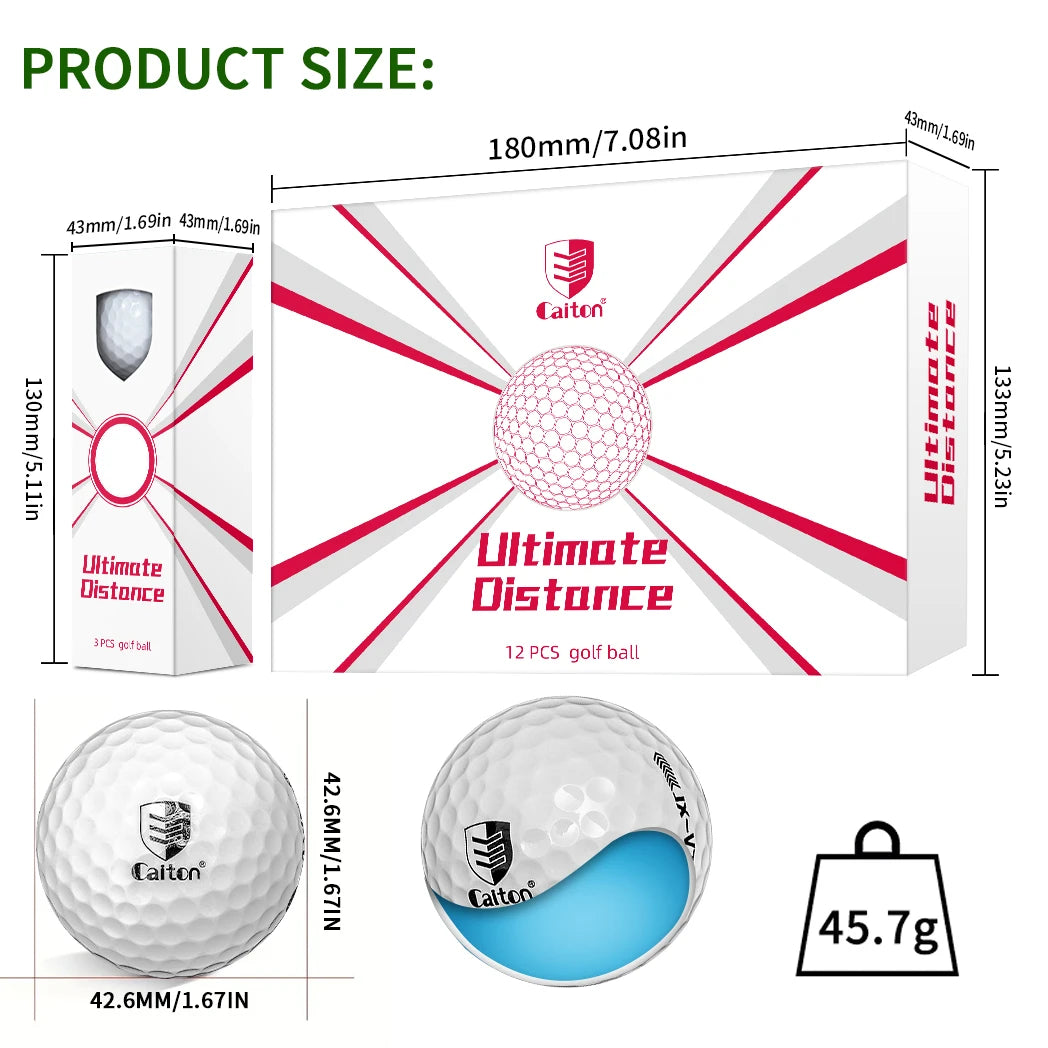 Caiton - Ultra-Long Distance Golf Ball, Double Core, Aerodynamic Design, Flight Increased by 40 Yards +, 12/6/3pcs（opt）