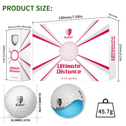 Caiton - Ultra-Long Distance Golf Ball, Double Core, Aerodynamic Design, Flight Increased by 40 Yards +, 12/6/3pcs（opt）