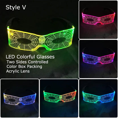 Acrylic LED Luminous Glasses Glow Party Glasses Neon Light Up Visor Eyeglasses DJ Bar Party Eyewear for Halloween Christmas