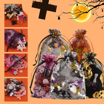 50/100pcs Colorful Halloween Organza Gift Bags Skull Spider Web Printing Packaging Gift High Quality Drawstring Candy Bag