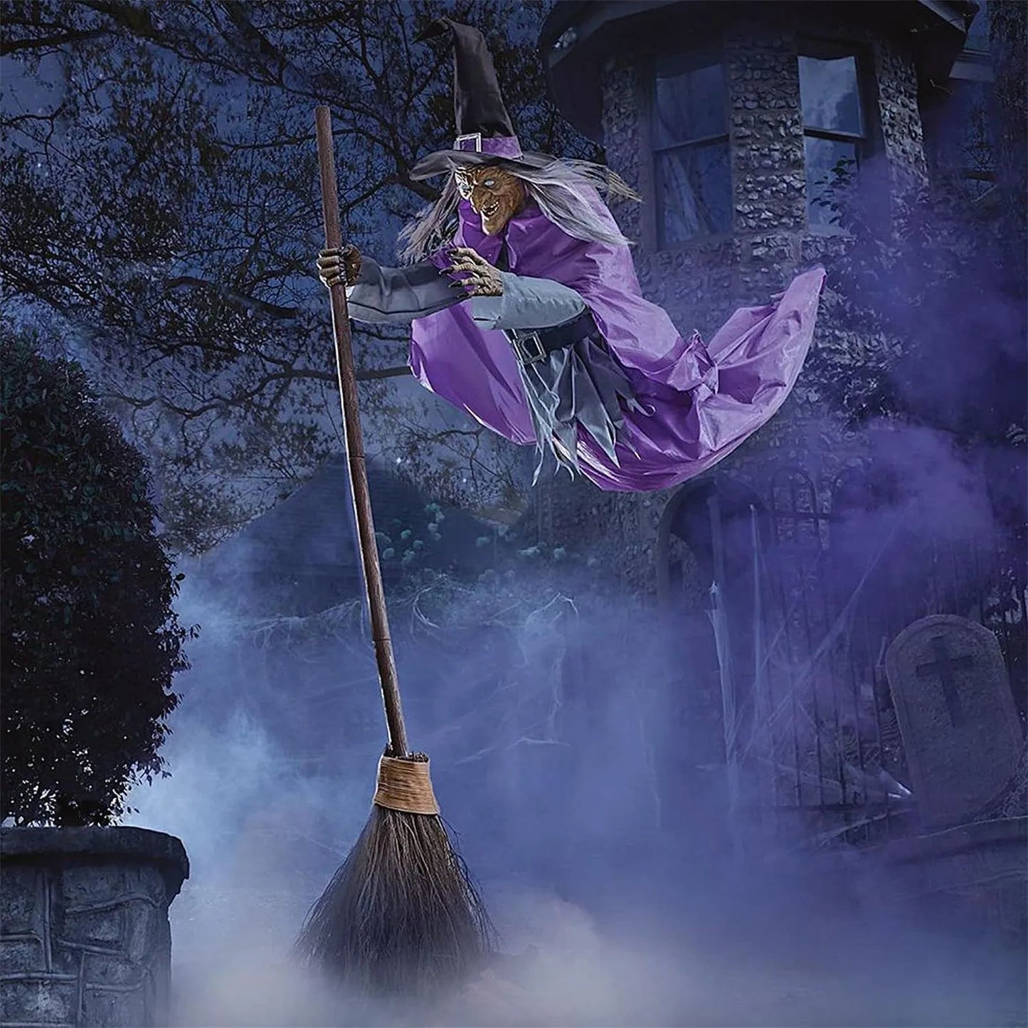 Halloween Decoration Flying Scary Terrifying Voice  Witch Hanging Luminous Soundmaking Garden Lawn Indoor Horror Decoration