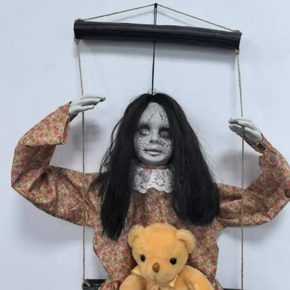 K43D Scary Halloween Decorations Sound Activated Swinging Ghostly Doll With Light Up Eye for Garden Yard Indoor and Outdoor