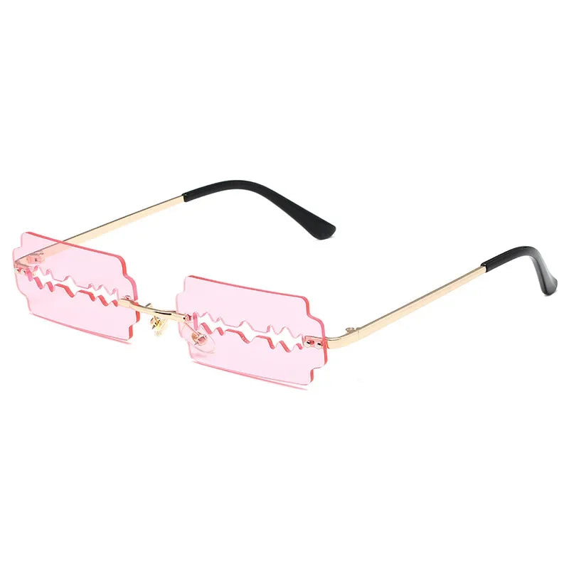 Festival Rimless Rectangle Sunglasses Women Unique Razor Blade Funny Sun Glasses Personality Trend Catwalk Party Hip Hop Eyewear