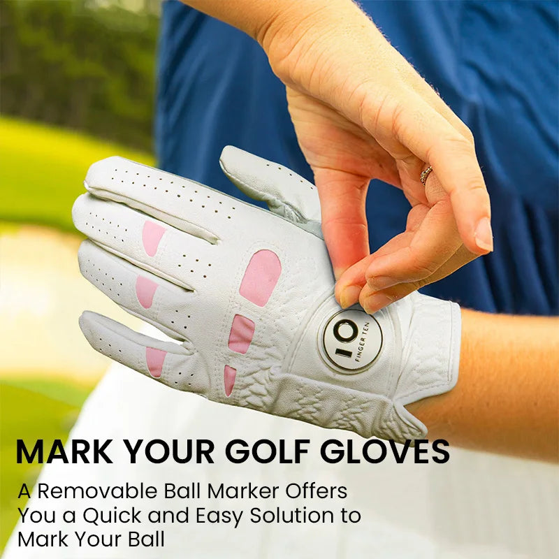 2 Pack or 1 Pair Cabretta Leather Womens Golf Gloves With Ball Marker Left Right Hand Extra Grip Ladies Sizes S M L XL