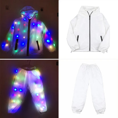 Glow Dancing Costume LED Jacket LED Pants Luminous Led Cosplay Clothes Boys Girls Children Halloween Costume Pocket With Zipper