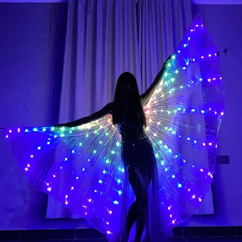 LED Wings Belly Dance Wings Isis Halloween Wing Prop Shining LED Lamp Wing Belly Dance Costumes Accessories Sticks Adult Child