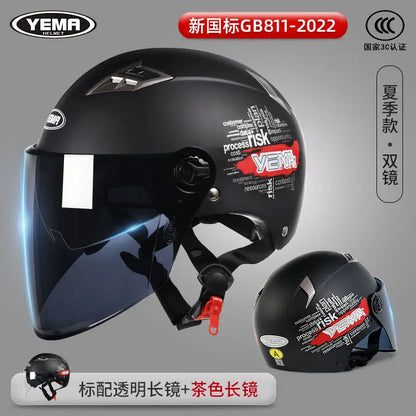 YEMA Casco Go Kart Scooter Motor Van Motorcycle Dual Lens Vintage Helmets Four Seasons Racing Half Helmets Casque Helmet