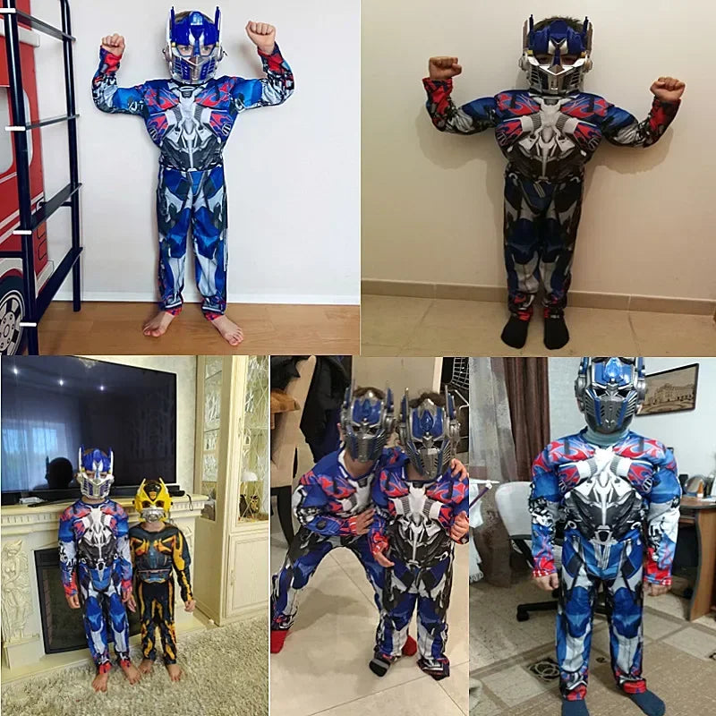 Children Superhero Role Playing Costume Movie Character Transformer Robot Fantasy Muscle Costume Boys Girls Halloween Mask Jumps