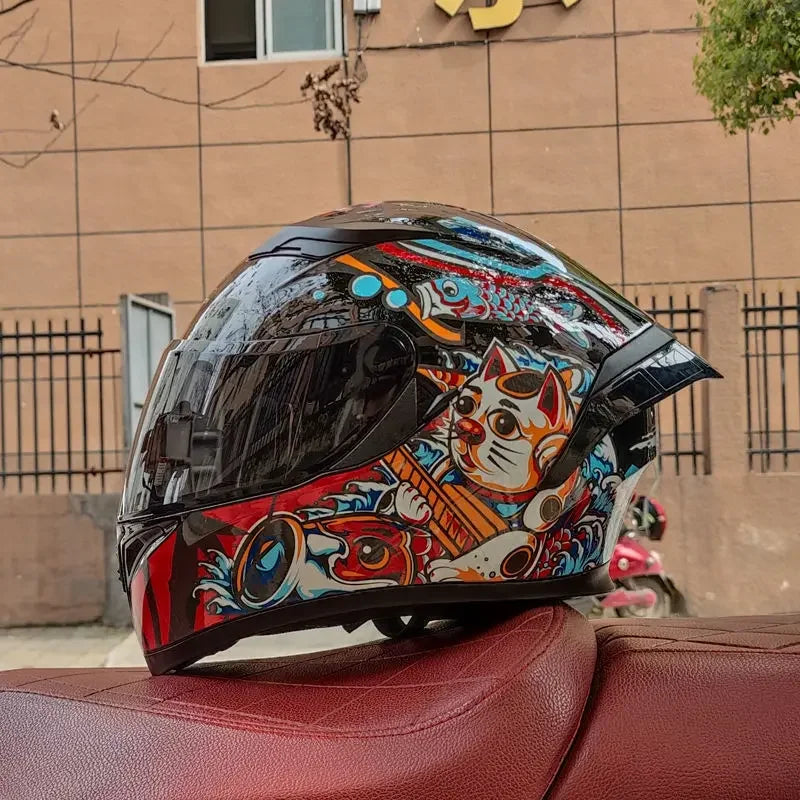 Orz Motorcycle  Full Face Helmet Dual Lens Racing Helmet Personality Horns Modular Flip Up Helmets DOT Approved