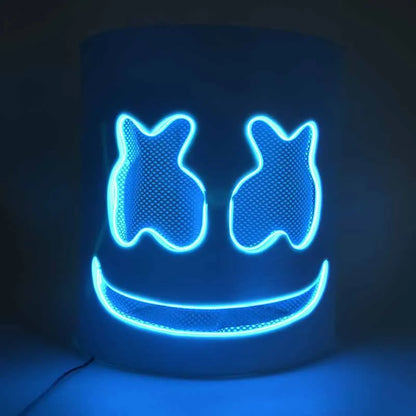 Halloween Light Up Mask Full Face LED Neon Marshmallow Mask Headgear Luminous DJ Music Festival Props Cosplay Rave Party Mask