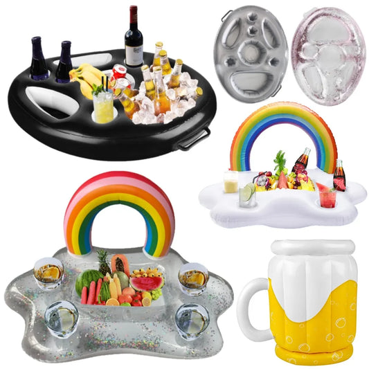 Inflatable Pool Float Beer Drinking Cooler Table Summer Bar Tray Beach Swimming Ring Party Bucket Cup Holder for Swimming Pool