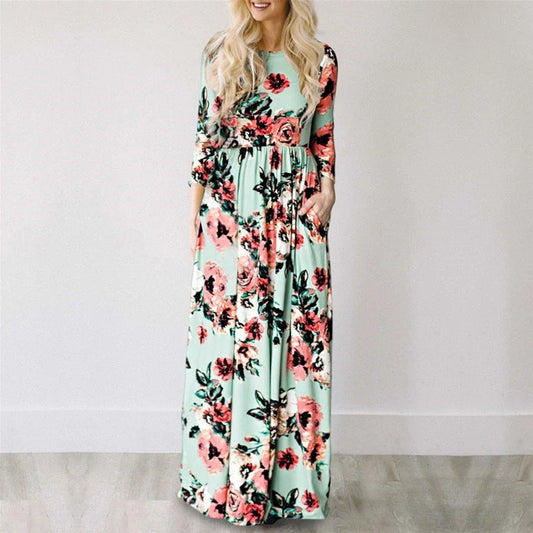 Women Summer Floral Print Maxi Dress 2024 LOOSE White Boho Beach Dress Women Vintage Evening Party Long Dress Vestidos Female