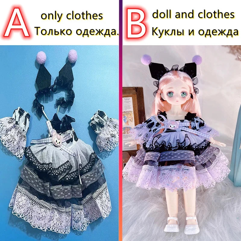 Fashion 30cm BJD Doll Anime Face Two-Dimensional Princess Doll (B) or Dress Up Clothes (A) Accessories Kids Girls Doll Toy Gift