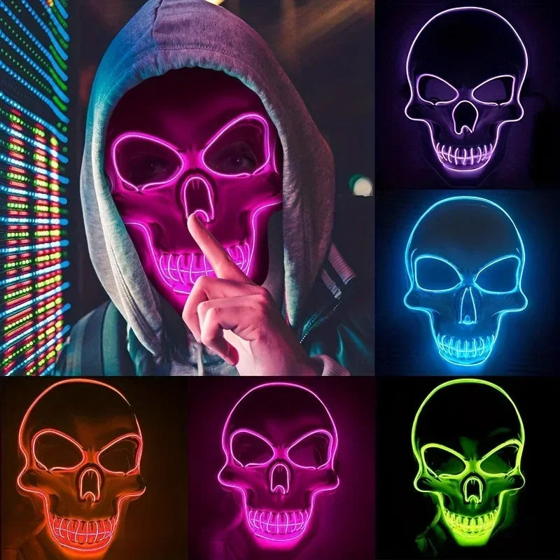Neon Led Skull Mask Terror Party Mask Ghost Head Skeleton LED Luminous Mask EL Cold Fluorescent Halloween Party Masquerade Mask