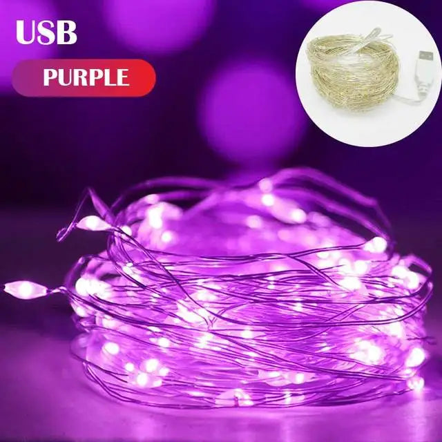 5 Colors LED Outdoor Light String Fairy Garland Battery Power Copper Wire Lights for Christmas Festoon Party Wedding