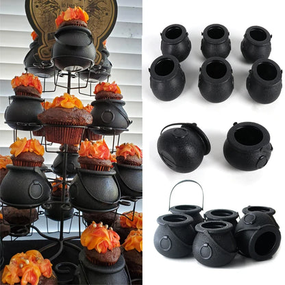6/12pcs Mini Black Kettles Candy Box Witch Cauldron Pot Candy Bucket Holder Halloween Party Decoration  Trick or Treat KIds Gift