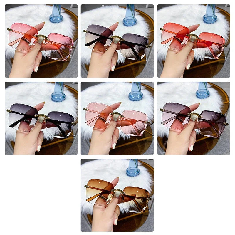 Classic Vintage Square Sunglasses Woman Gradient Mirror Frameless Sun Glasses Female Retro Fashion Rimless Oculos De Sol