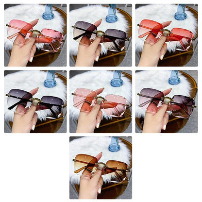 Classic Vintage Square Sunglasses Woman Gradient Mirror Frameless Sun Glasses Female Retro Fashion Rimless Oculos De Sol