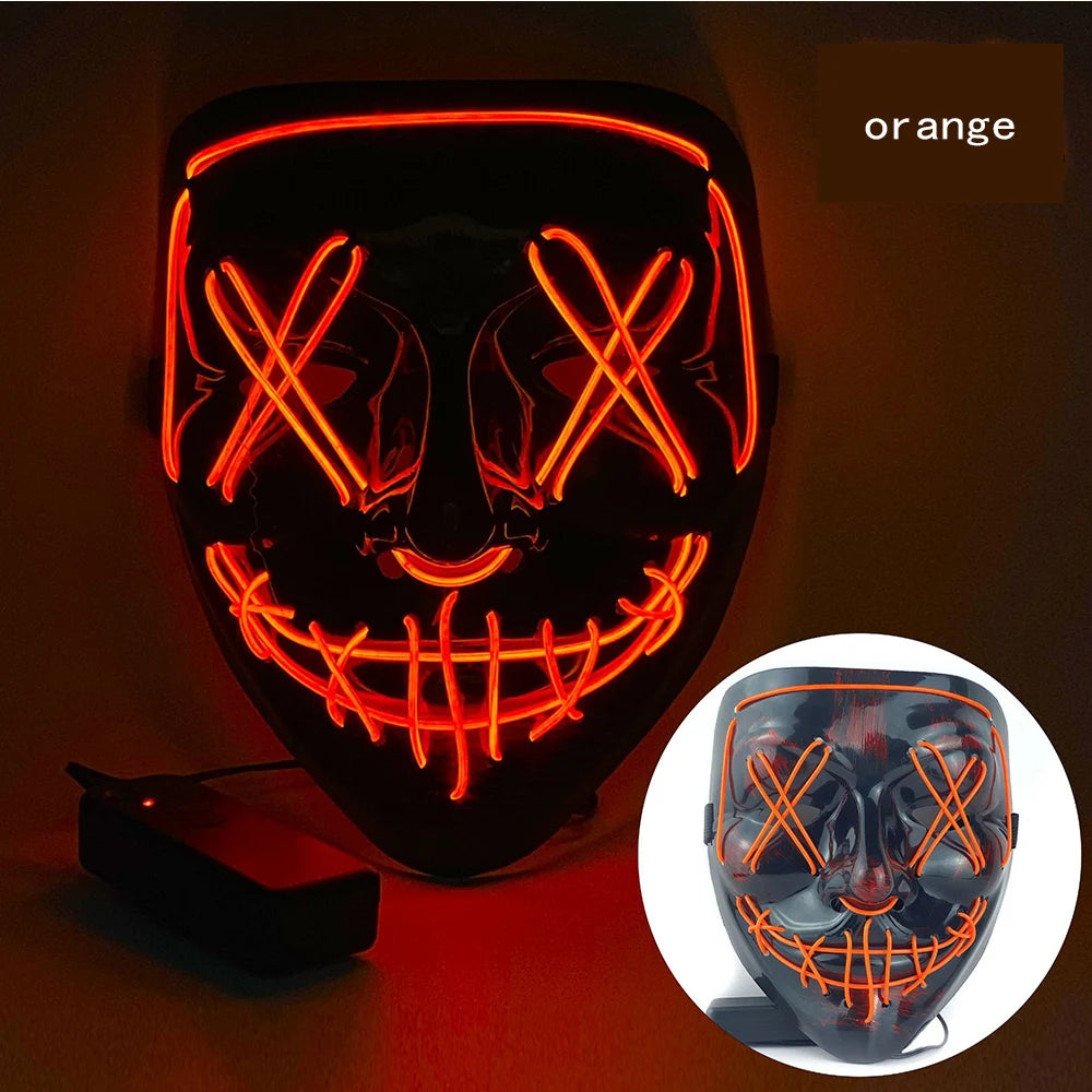 New 2025 Hot Wireless Halloween Neon Led Purge Masquerade Carnival Party Masks Light Luminous in the Dark Cosplay