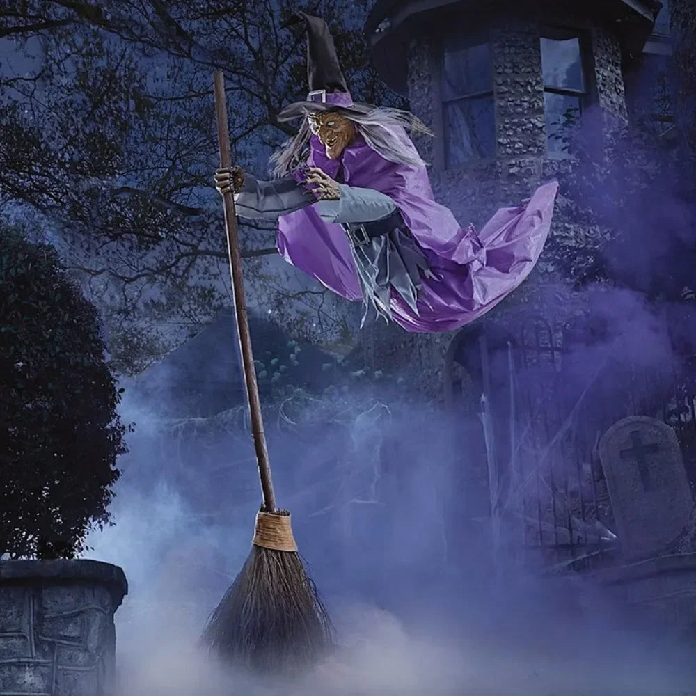 Halloween Life Size Talking Witch Purple Outdoor Spooky Animatronic Witch Sound Activation Halloween Decoration