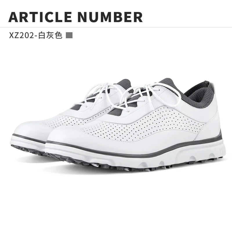 PGM Men Golf Shoes XZ202 Breathable Vent Soft Microfiber Leather Ultra-Light Lace-Ups Anti-Side Slip Nail Gym Sport Sneaker