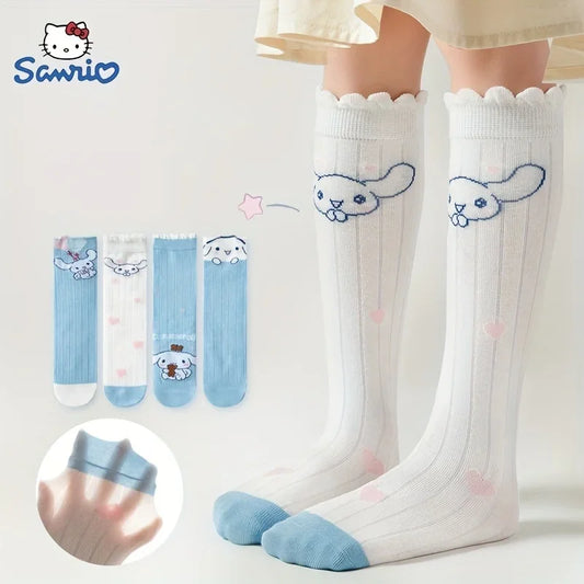 4 Pairs/Set Summer Spring Sanrio Cinnamoroll Knee Long Sock Breathable Thin Cartoon Anime Girls Middle Tube Socks Calf Sock