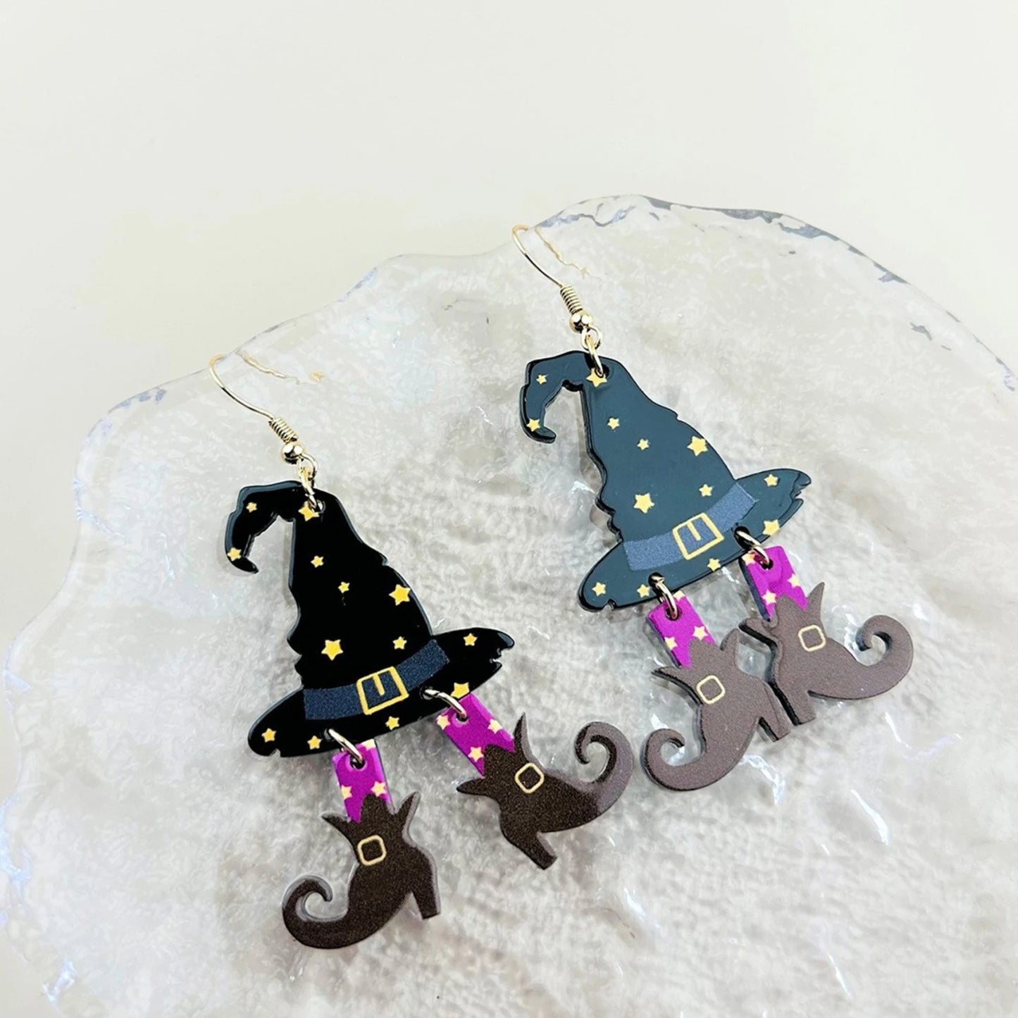 A Halloween Wizard Hat, Boots, Acrylic Printed Earrings, Horror Cartoon Funny Earrings, Female