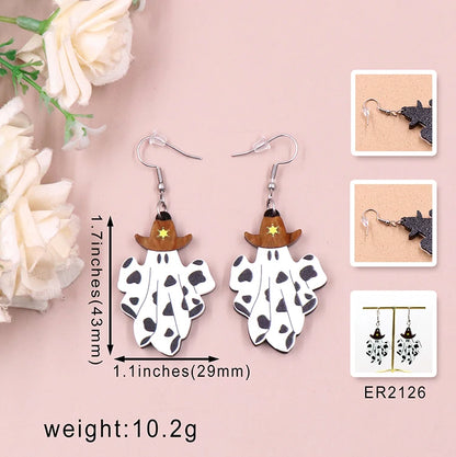 Mouse Head Western Cowboy Ghost Cherry Lightning Halloween Acrylic Earrings Jewelry for Women