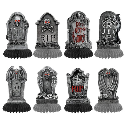 8pcs Halloween Tombstone Honeycomb Decoration, Halloween Party Decoration, Home Decoration, Dining Table Decoration
