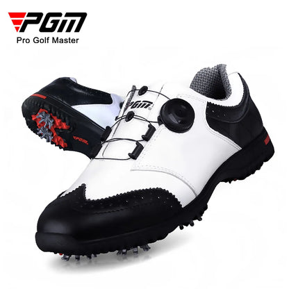 PGM Genuine Leather Golf Shoes for Men Waterproof Golf Sneakers Anti-Slip Nail Sports Footwear Male Rotating Buckle Shoes