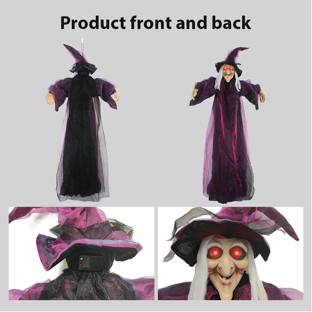 Halloween Life Size Talking Witch Purple Outdoor Spooky Scary Witch Animatronic Voice Controlled Glowing Screaming Decoration