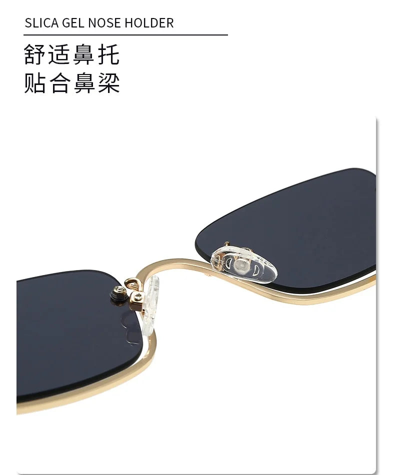 Fashion Small Square Women's Sunglasses Luxury Brand Metal Half Frame Sunglasses Woman Trend 2024 Vintage Black Pink Shades
