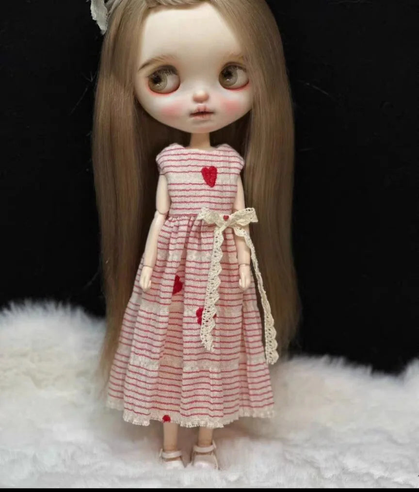 2024 Linen Literary Style Clothes Blythe Doll Outfit Dress 1/6 30cm BJD Anime Girl (Fit for Pullip,Ob22/24/26, Licca)