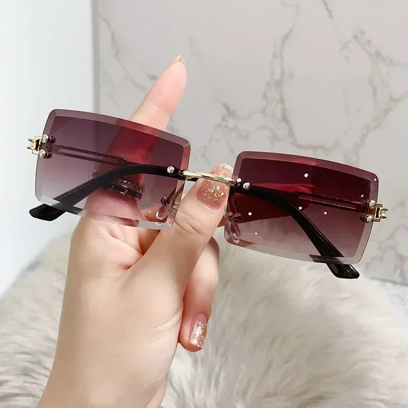 Unisex Small Rimless Sunglasses Man Woman Fashion Gradient Sun Glasses Eyewear Retro Luxury Brand Designer Traveling Shades