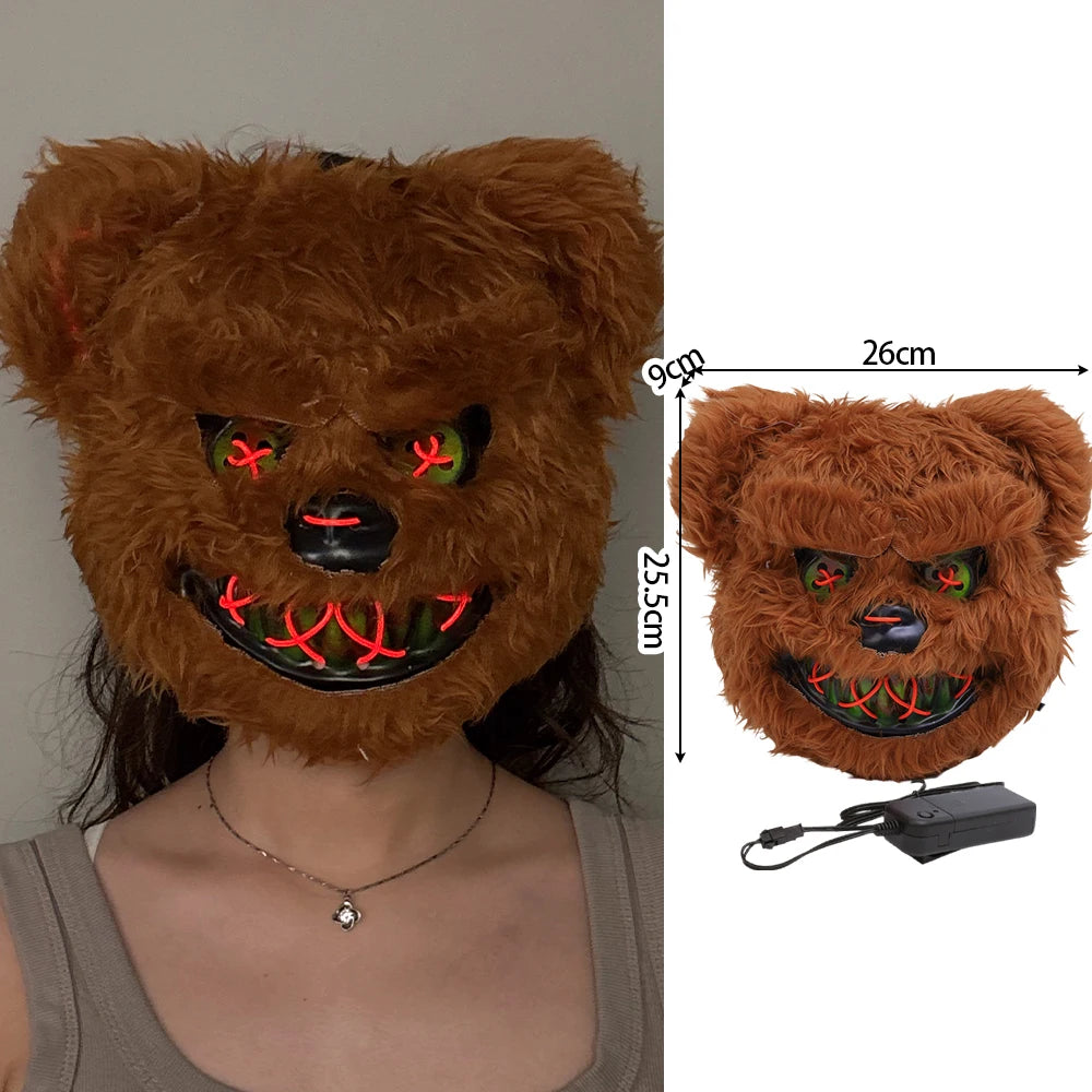 Halloween Plush Luminous Mask Terror Rabbit Bear LED Luminous Mask Plush Rabbit Halloween Party Cosplay Mask Party Photo Prop