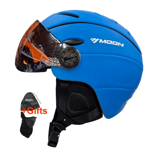 MOON Professional Half-Covered Ski Helmet Integrally-Molded Sports Man Women Snow Skiing Snowboard Helmets With Goggles Cover