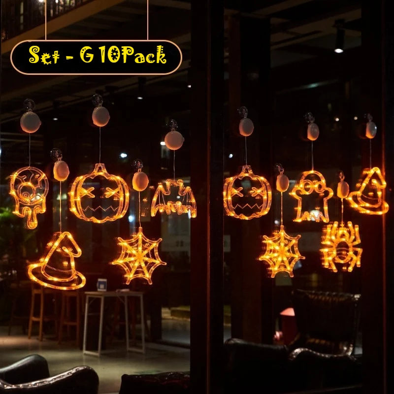 2025 Halloween LED Sucker Lamp Window Hanging Pumpkin Ghost Witch Hat Eye Ball Spider Decor for Home Party Scary Decorations