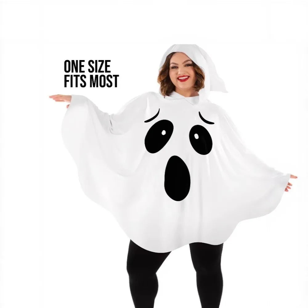 White Halloween Cloak Cape Fright Clothes Trick-Or-Treat Spooky Ghost Poncho Robe Smock Style With Hat Ghost Cosplay Costume