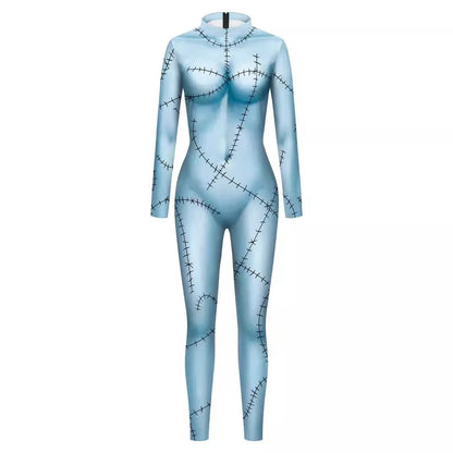 Anime Movie Sally Cosplay Dress Halloween Party Set Costume Christmas Women Slim Jumpsuit Catsuit Zentai Bodysuit Gothic Leggins