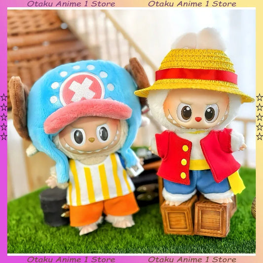 New Labubu Doll Clothes Cartoon Chopper Hat Backpack Luffy Straw 4-Piece Set Mini Plush Doll Clothing Fashion Doll Accessories