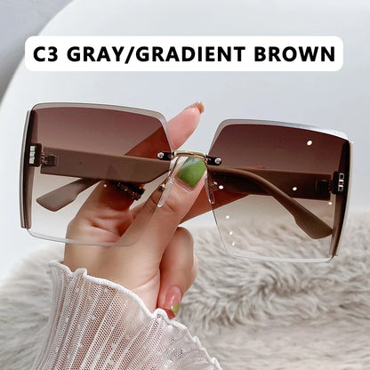 Vintage Square Sunglasses Woman Classic Retro Gradient Mirror Frameless Sun Glasses Female Fashion Rimless Oculos De Sol