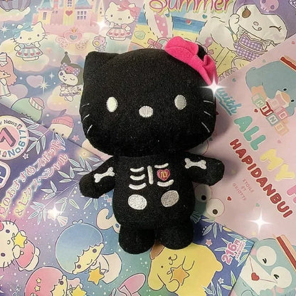Kawaii Anime Plush Halloween Skull Hello Kitty Girl Bag Pendant Black KT Cat Plush Doll Key Chain Plush Keychain Holiday Gifts
